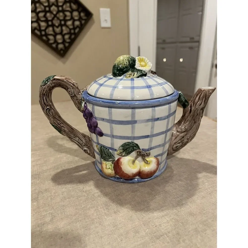 Fitz and Floyd Omnibus Vintage Fruit Arbor Teapot And Sugar Bowl 1994